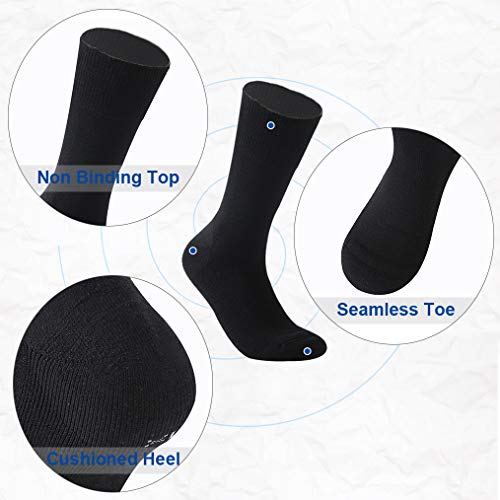 Forcool Diabetic Socks for Women, Men's Merino Wool Non Binding Loose Top Soft Padded Cushioned Sole Seamless Toe Wide Mid Calf Crew Diabetes Socks Edema Socks Dress Socks, 3 Pairs Black Medium