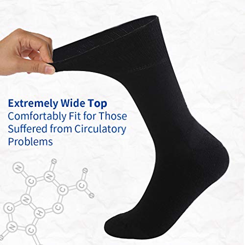 Forcool Diabetic Socks for Women, Men's Merino Wool Non Binding Loose Top Soft Padded Cushioned Sole Seamless Toe Wide Mid Calf Crew Diabetes Socks Edema Socks Dress Socks, 3 Pairs Black Medium