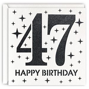 black 47th birthday card, laser cut glitter woman man age 47 gift for husband, brother, father