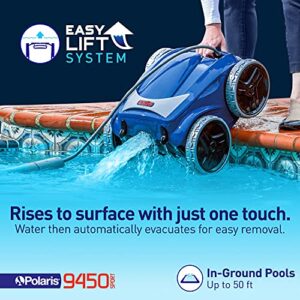 Polaris 9450 Sport Robotic Pool Cleaner, Automatic Vacuum for InGround Pools up to 50ft, 60ft Swivel Cable, Wall Climbing Vac w/ Strong Suction & Easy Access Debris Canister