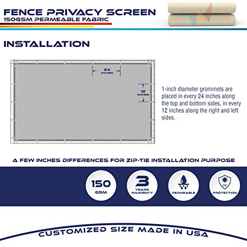 Windscreen4less Heavy Duty Fence Privacy Screen Beige 6' x 40' with Reinforced Bindings and Brass Grommets Garden Windscreen Mesh Net for Outdoor Yard-Cable Zip Ties Included