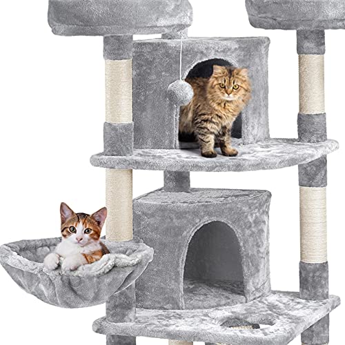 Yaheetech 68.5in Multi-Level Cat Tree Large Cat Tower with Sisal-Covered Scratching Board & Scratching Posts, Cozy Perches, Stable Cat Tower Cat Condo Pet Play House, Light Gray