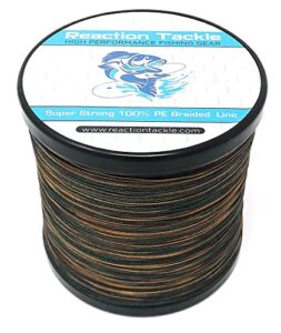 reaction tackle braided fishing line green camo 65lb 150yd
