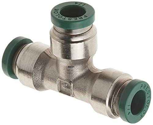 Parker Hannifin 164PLP-4 Prestolok PLP Nickel Plated Brass Union Tee Push-to-Connect Fitting, 1/4" Push-to-Connect Tube x 1/4" Push-to-Connect Tube