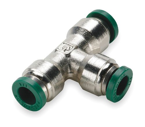 Parker Hannifin 164PLP-4 Prestolok PLP Nickel Plated Brass Union Tee Push-to-Connect Fitting, 1/4" Push-to-Connect Tube x 1/4" Push-to-Connect Tube