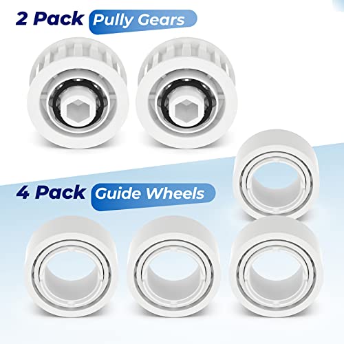 4 Pack Guide Wheels and 2 Pack Pulley Gears Replacement Parts Compatible with Maytronics Dolphin Nautilus, Nautilus CC Plus, M200, M400, M500, Premier Pool Cleaner, Part Number 3884997-R6