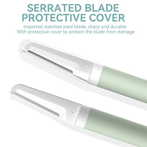 Dermaplaning Tool for Women Face Exfoliation, Durable Eyebrow Razors with 4 Replaceable Blades, Face Razors for Women Peach Fuzz and Dead Skin, Green