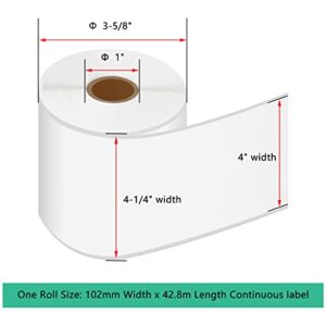 USUPERINK 3 Roll Compatible for Brother RDS01U2 White Continuous Paper Label Mobile Solutions Barcodes Tapes 4" x 145' (102mm x 42.8m) use in for TD-4000 TD-4100N Printer