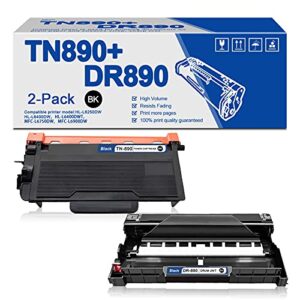 alu 2-pack (black) tn-890 toner cartridge+ dr-890 drum unit compatible replacement for brother hl-l6250dw hl-l6400dwt mfc-l6900dw hl-l6400dw mfc-l6750dw printer toner cartridge.