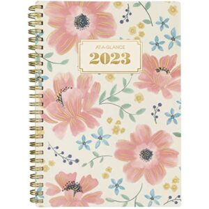 at-a-glance 2023 weekly & monthly planner, 5-1/2″ x 8-1/2″, small, monthly tabs, pocket, badge floral (1641f-200)