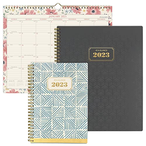 AT-A-GLANCE 2023 Weekly & Monthly Planner, 5-1/2" x 8-1/2", Small, Monthly Tabs, Pocket, Badge Floral (1641F-200)