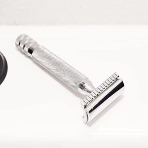 Western Razor Premium Safety Razor, MADE IN USA, with 5 Refill Blades, Chrome