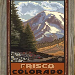 Frisco Colorado Springtime Mountains Rustic Metal Print on Reclaimed Barn Wood from Travel Artwork by Artist Paul A. Lanquist 8.5" x 11.5"