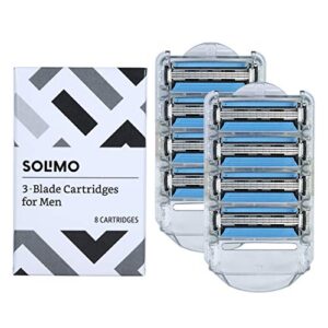 amazon brand – solimo 3-blade razor refills for men with dual lubrication, 8 cartridges (fits solimo razor handles only)