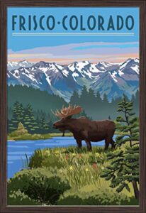 frisco, colorado, moose, summer scene (24×36 giclee fine art print, recycled wood frame, espresso brown)
