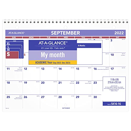 AT-A-GLANCE 2022-2023 Wall & Desk Calendar, Monthly Academic, 11" x 8", Small (SK1616)