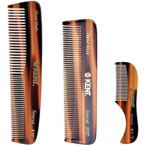 Kent Set Men's Hair Pocket Combs, Tortoise 81T X-Small, FOT All Fine Tooth, R7t Double Toothed Fine and Coarse. Best Hair, Beard and Mustache Grooming Kit for Travel and Home Care, Handmade in England