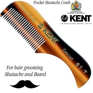 Kent Set Men's Hair Pocket Combs, Tortoise 81T X-Small, FOT All Fine Tooth, R7t Double Toothed Fine and Coarse. Best Hair, Beard and Mustache Grooming Kit for Travel and Home Care, Handmade in England