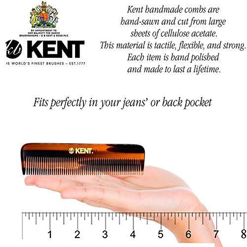 Kent Set Men's Hair Pocket Combs, Tortoise 81T X-Small, FOT All Fine Tooth, R7t Double Toothed Fine and Coarse. Best Hair, Beard and Mustache Grooming Kit for Travel and Home Care, Handmade in England