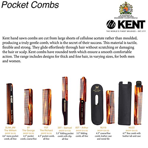 Kent 82T 4" Handmade Folding Pocket Comb for Men, Fine Tooth Hair Comb Straightener for Everyday Grooming Styling Hair, Beard or Mustache, Use Dry or with Balms, Saw Cut Hand Polished, Made in England