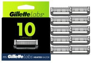 gillette mens razor blade refills with exfoliating bar by gillettelabs, compatible only with gillettelabs razors with exfoliating bar and heated razor, 10 razor blade cartridges