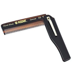 kent 20t handmade folding pocket comb for men, fine tooth hair comb straightener for everyday grooming styling hair, beard or mustache, use dry or with balms, saw cut hand polished, made in england