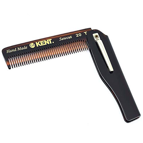 Kent 20T Handmade Folding Pocket Comb for Men, Fine Tooth Hair Comb Straightener for Everyday Grooming Styling Hair, Beard or Mustache, Use Dry or with Balms, Saw Cut Hand Polished, Made in England