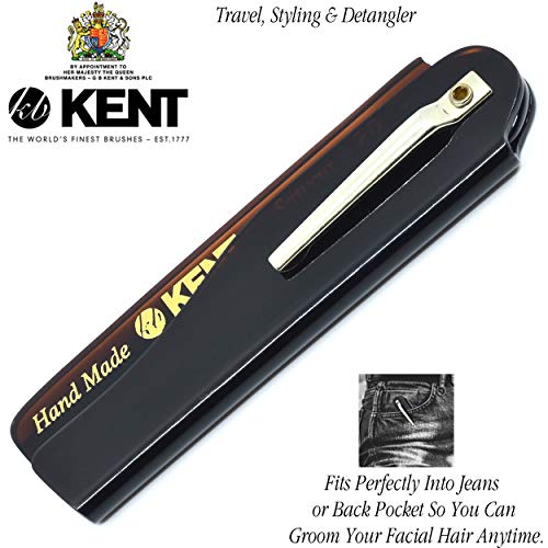 Kent 20T Handmade Folding Pocket Comb for Men, Fine Tooth Hair Comb Straightener for Everyday Grooming Styling Hair, Beard or Mustache, Use Dry or with Balms, Saw Cut Hand Polished, Made in England