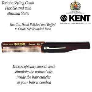 Kent 20T Handmade Folding Pocket Comb for Men, Fine Tooth Hair Comb Straightener for Everyday Grooming Styling Hair, Beard or Mustache, Use Dry or with Balms, Saw Cut Hand Polished, Made in England