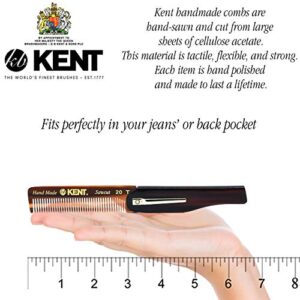 Kent 20T Handmade Folding Pocket Comb for Men, Fine Tooth Hair Comb Straightener for Everyday Grooming Styling Hair, Beard or Mustache, Use Dry or with Balms, Saw Cut Hand Polished, Made in England