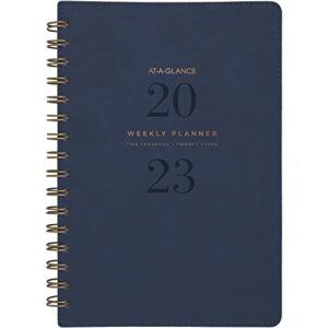 AT-A-GLANCE 2023 Weekly & Monthly Planner, 5-1/2" x 8-1/2", Small, Spiral Bound, Monthly Tabs, Pocket, Signature, Navy (YP20020)