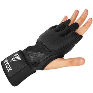 WYOX Gel Quick Hand Wraps for Boxing MMA Kickboxing - EZ-Off & On - Padded Knuckle with Wrist Wrap Protection for Men Women Youth (Black, S-M)