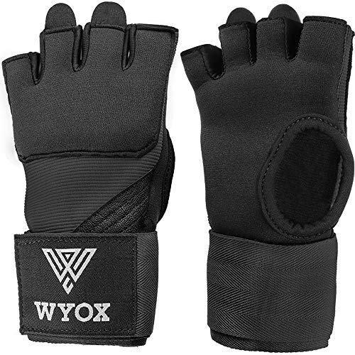 WYOX Gel Quick Hand Wraps for Boxing MMA Kickboxing - EZ-Off & On - Padded Knuckle with Wrist Wrap Protection for Men Women Youth (Black, S-M)