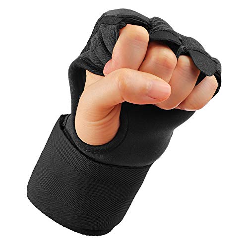 WYOX Gel Quick Hand Wraps for Boxing MMA Kickboxing - EZ-Off & On - Padded Knuckle with Wrist Wrap Protection for Men Women Youth (Black, S-M)