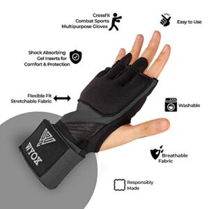 WYOX Gel Quick Hand Wraps for Boxing MMA Kickboxing - EZ-Off & On - Padded Knuckle with Wrist Wrap Protection for Men Women Youth (Black, S-M)