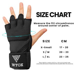 WYOX Gel Quick Hand Wraps for Boxing MMA Kickboxing - EZ-Off & On - Padded Knuckle with Wrist Wrap Protection for Men Women Youth (Black, S-M)