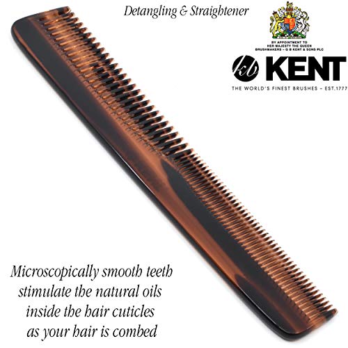 Kent 6T 6.9 Inch Double Tooth Hair Dressing Comb, Fine and Wide Tooth Dresser Comb For Hair, Beard and Mustache, Coarse and Fine Hair Styling Grooming Comb for Men, Women and Kids. Made in England