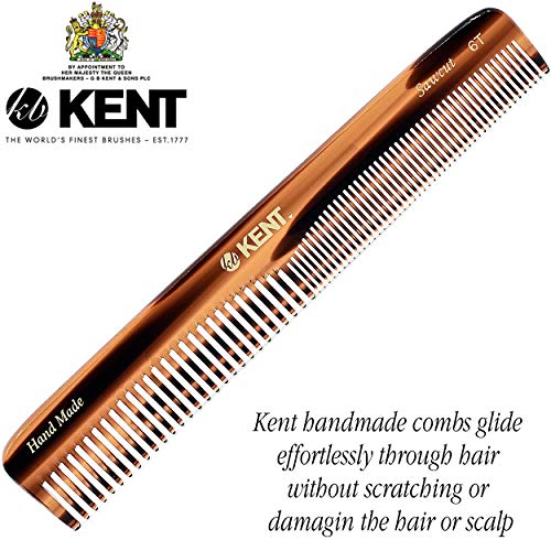 Kent 6T 6.9 Inch Double Tooth Hair Dressing Comb, Fine and Wide Tooth Dresser Comb For Hair, Beard and Mustache, Coarse and Fine Hair Styling Grooming Comb for Men, Women and Kids. Made in England