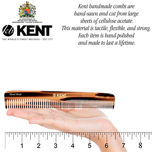 Kent 6T 6.9 Inch Double Tooth Hair Dressing Comb, Fine and Wide Tooth Dresser Comb For Hair, Beard and Mustache, Coarse and Fine Hair Styling Grooming Comb for Men, Women and Kids. Made in England