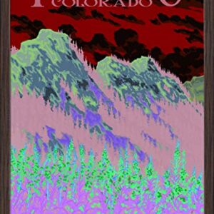 Frisco, Colorado, Fireweed and Mountains (24x36 Giclee Fine Art Print, Recycled Wood Frame, Espresso Brown)