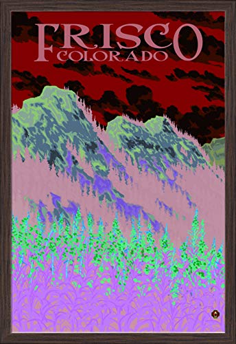 Frisco, Colorado, Fireweed and Mountains (24x36 Giclee Fine Art Print, Recycled Wood Frame, Espresso Brown)