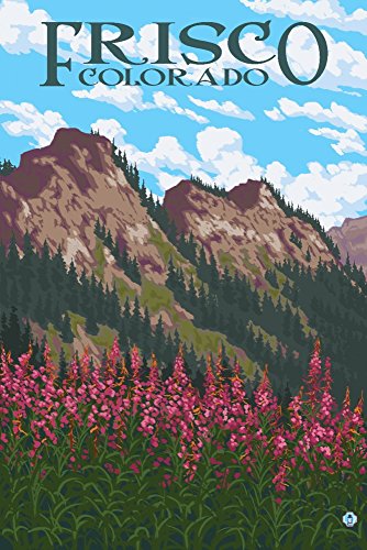 Frisco, Colorado, Fireweed and Mountains (24x36 Giclee Fine Art Print, Recycled Wood Frame, Espresso Brown)