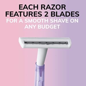 BIC Silky Touch Women's Disposable Razors, With 2 Blades, Pretty Pastel Razor Handles, 40 Count Value Pack of Shaving Razors