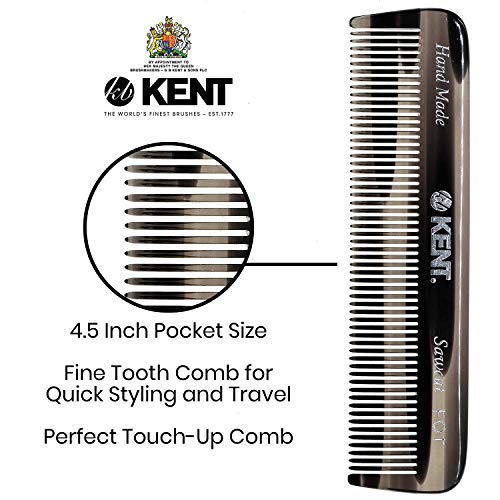 Kent A FOT Handmade Pocket Comb for Men, Women and Kids, All Fine Tooth Hair Comb Straightener for Everyday Grooming and Styling Hair, Beard and Mustache, Saw Cut and Hand Polished, Made in England