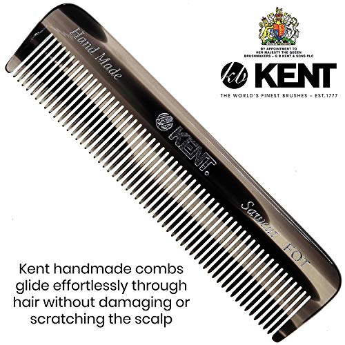 Kent A FOT Handmade Pocket Comb for Men, Women and Kids, All Fine Tooth Hair Comb Straightener for Everyday Grooming and Styling Hair, Beard and Mustache, Saw Cut and Hand Polished, Made in England