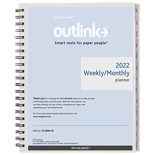 AT-A-GLANCE 2023 Weekly & Monthly Planner Refill, Outlink, Hourly Appointment Book, 8-1/2" x 11", Large, Spiral Bound (70200910)