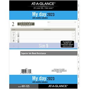 at-a-glance 2023 daily planner refill, hourly, 14010 day-timer, 8-1/2″ x 11″, size 5, folio size, one page per day, loose leaf, monthly tabs (491-125)