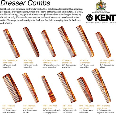 Kent 12T All Coarse Hair Detangling Comb Wide Teeth Pocket Comb for Thick Curly Wavy Hair. Hair Detangler Comb for Grooming Styling Hair, Beard and Mustache. Saw-Cut Hand Polished. Handmade in England