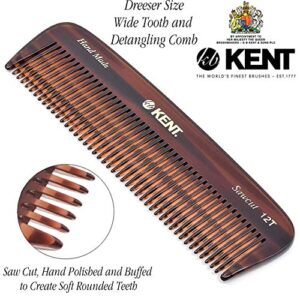 Kent 12T All Coarse Hair Detangling Comb Wide Teeth Pocket Comb for Thick Curly Wavy Hair. Hair Detangler Comb for Grooming Styling Hair, Beard and Mustache. Saw-Cut Hand Polished. Handmade in England