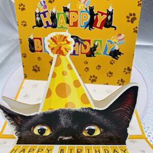 crazytops black cat birthday card, 3d birthday card, happy birthday pop up card with envelope postcards for cat lovers, birthday pop up card